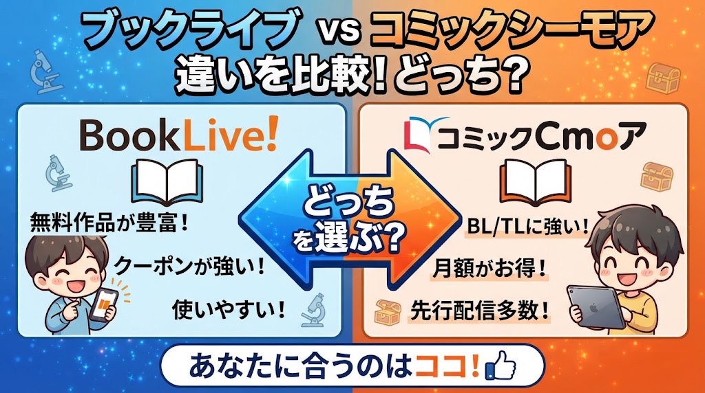 ブックライブとコミックシーモアの違いを比較！どっち？