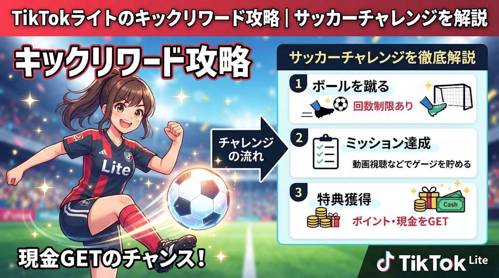 TikTokライトのキックリワード攻略｜サッカーチャレンジを解説