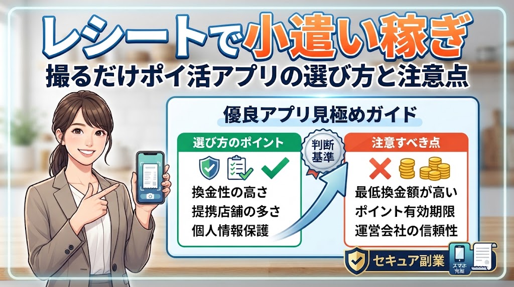 レシートで小遣い稼ぎ｜撮るだけポイ活アプリの選び方と注意点