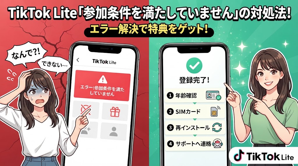 tiktokライト「参加条件を満たしていません」の対処法
