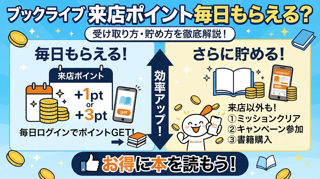 ブックライブの来店ポイントは毎日もらえる？受け取り方と貯め方