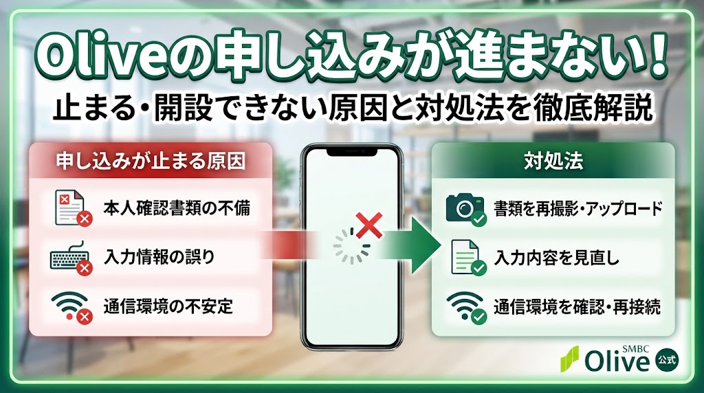 Oliveの申し込みが進まない！止まる・開設できない原因と対処法