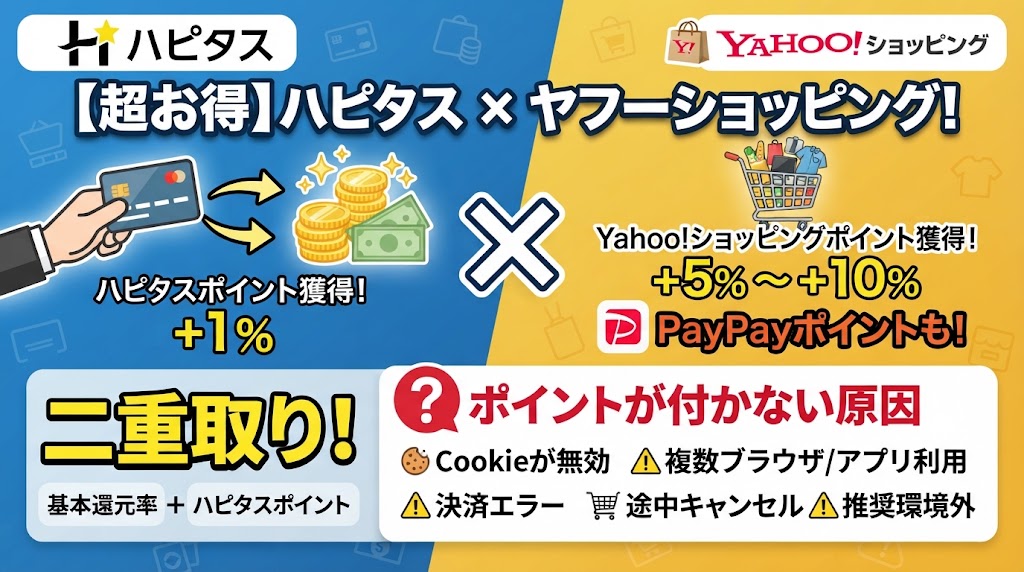 ハピタス×ヤフーショッピング！二重取りとポイントが付かない原因